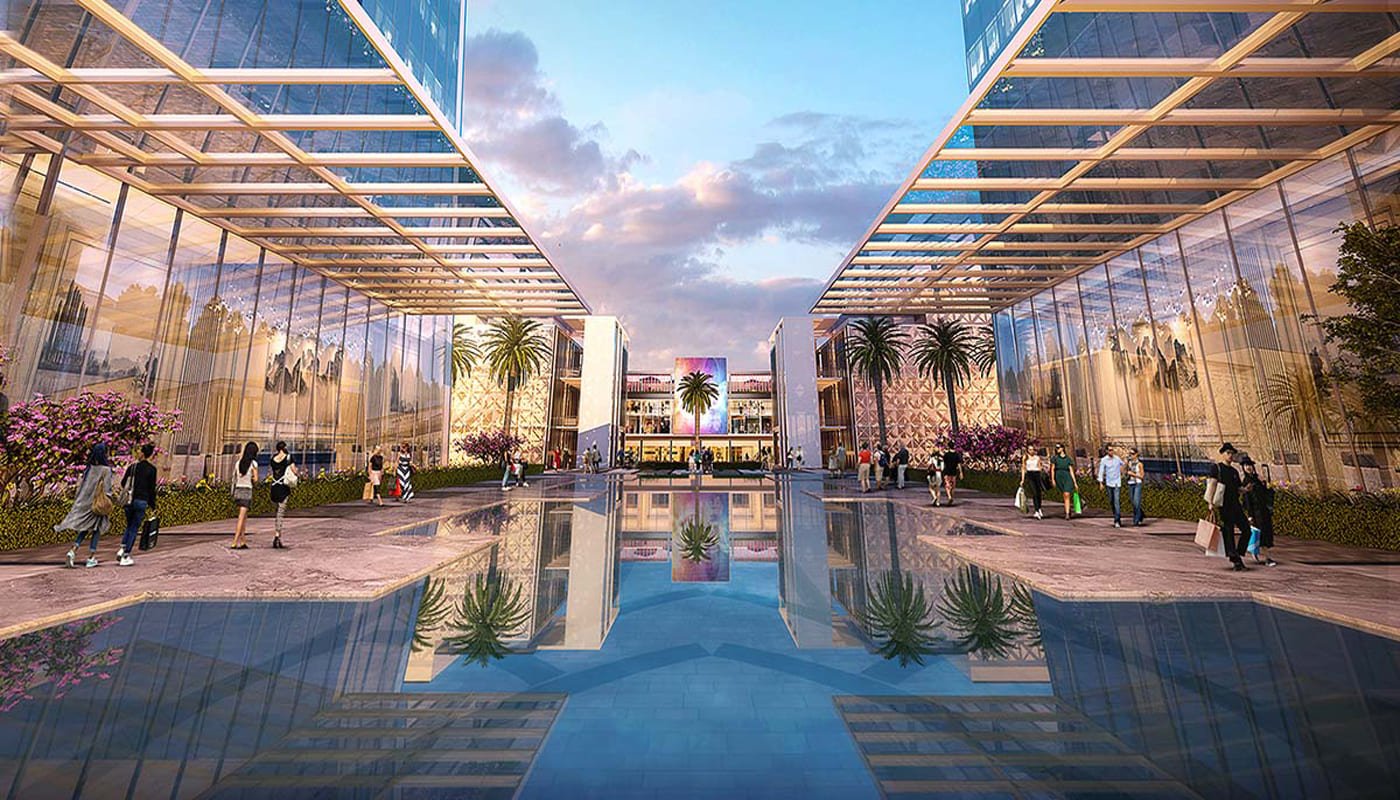 Premium commercial retail spaces in Noida with modern high-street shops, open plaza design, and strong investment potential